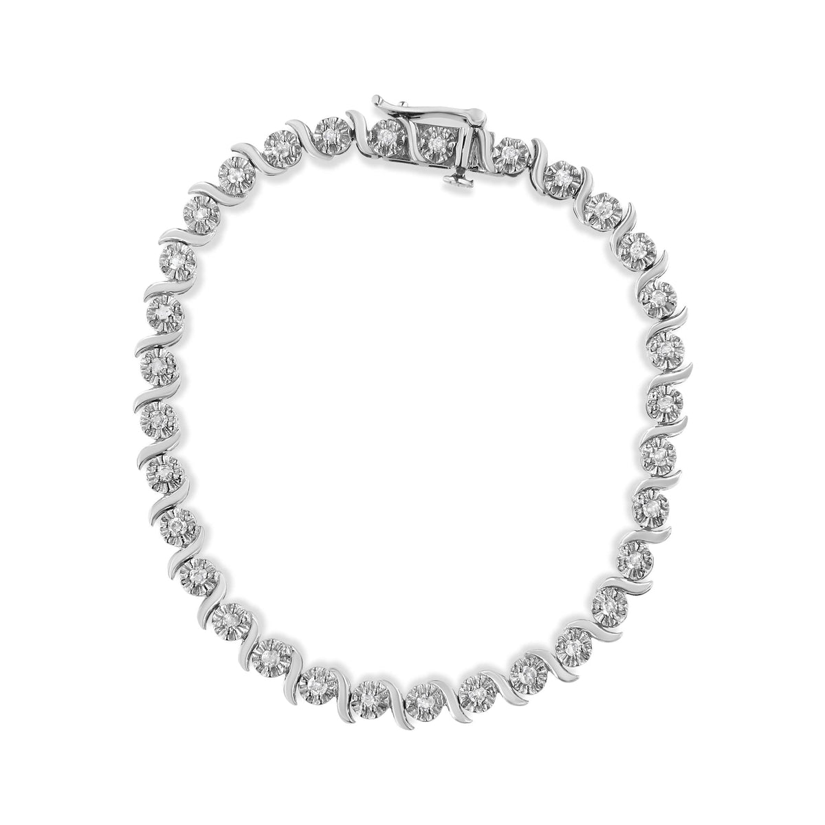 .925 Sterling Silver 1.0 Cttw Diamond Spiral Wave Curved-Link 7in Tennis Bracelet (I-J Color, I3 Clarity)