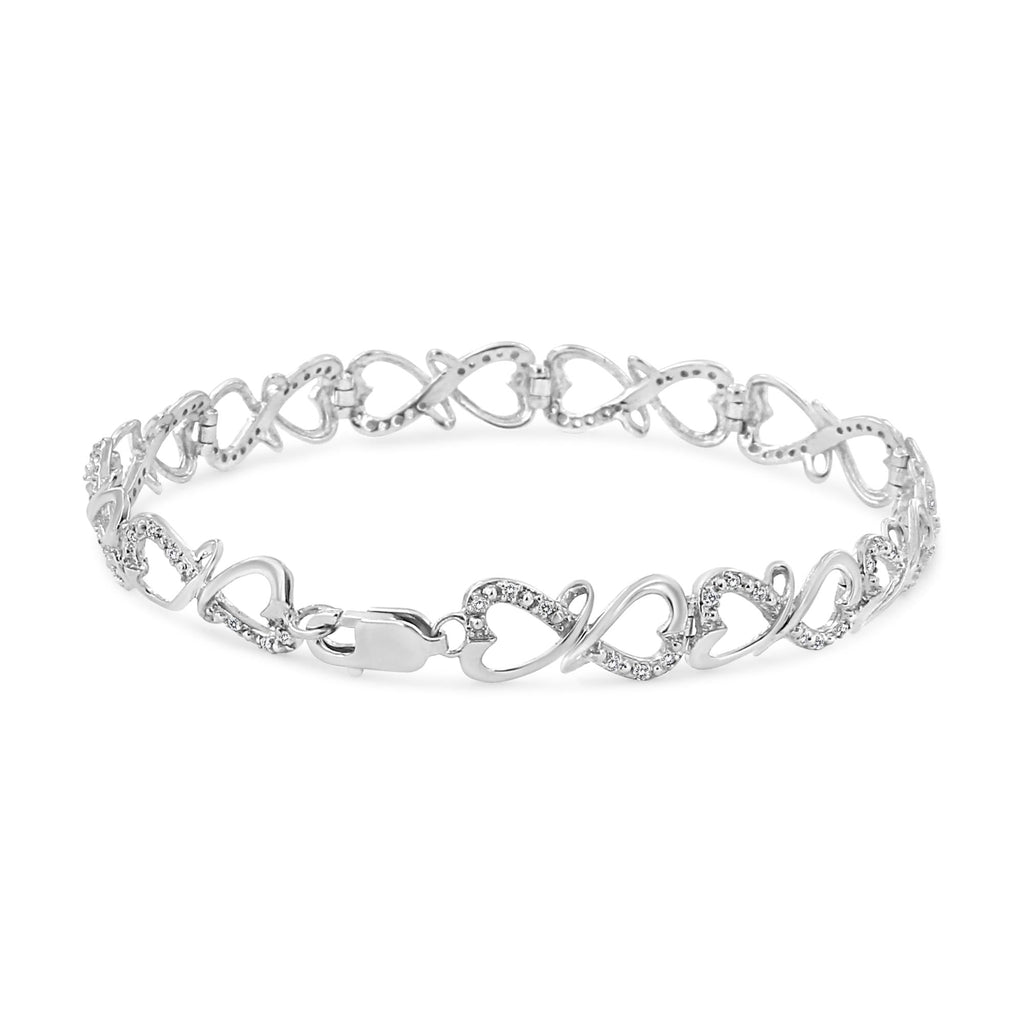 .925 Sterling Silver 1/3 Cttw Round-Cut Diamond Double Heart Infinity Link 7.25in Bracelet (H-I Color, I3 Clarity)