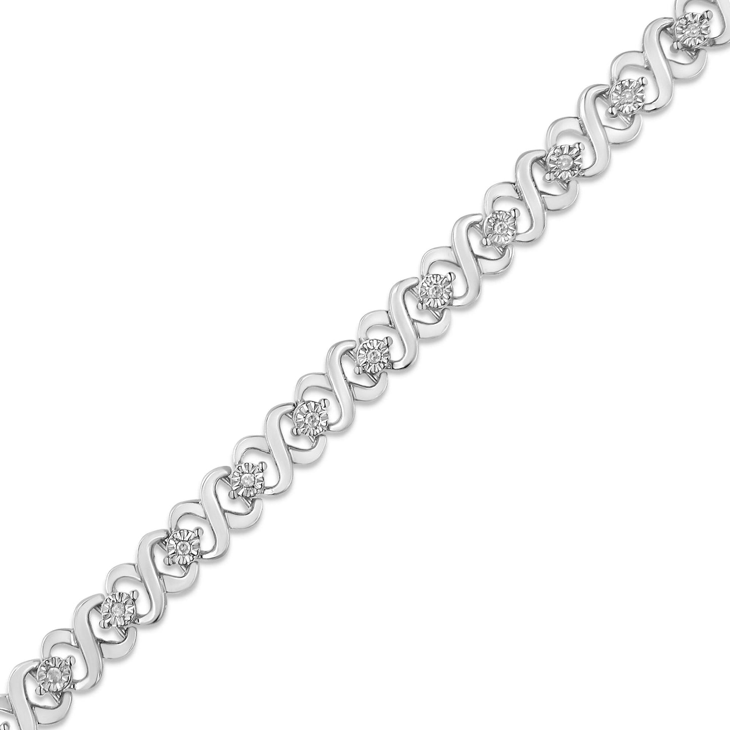 .925 Sterling Silver 1/6 Cttw Miracle Set Diamond Infinity Link and Station Tennis Bracelet (I-J Color, I3 Clarity) - 7.25 Inches