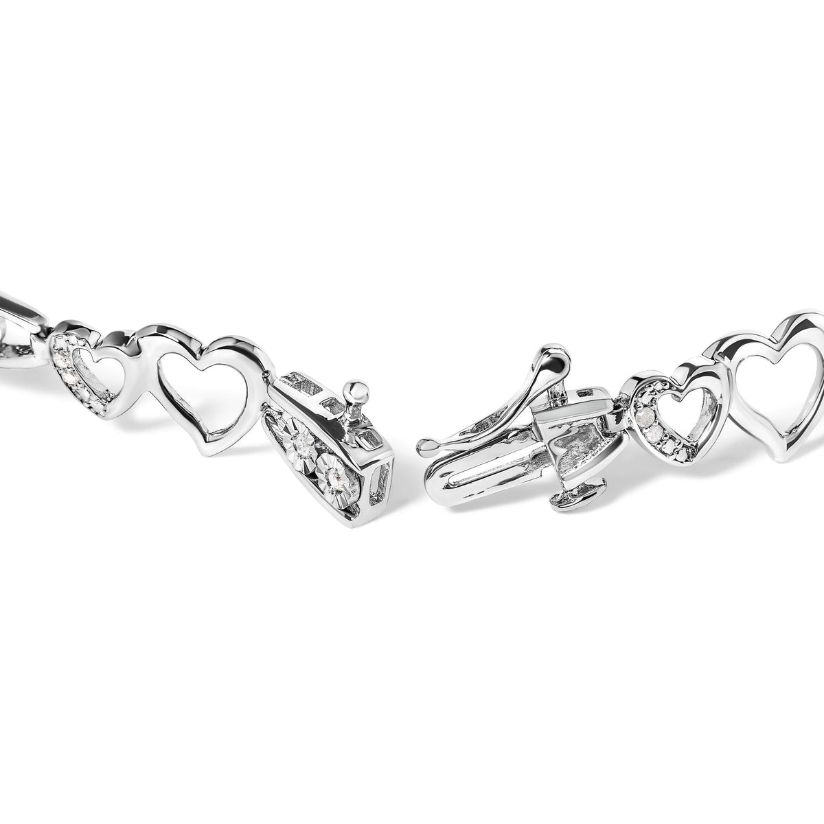 925 Sterling Silver 1/5 Cttw Diamond Double Heart Link Bracelet (I-J Color, I3 Clarity) - 7.25 Inches