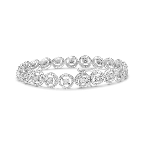 .925 Sterling Silver 1/2 Cttw Diamond Nested Circle Miracle Set Open Wheel 7in Fashion Link Bracelet (I-J Color, I3 Clarity)