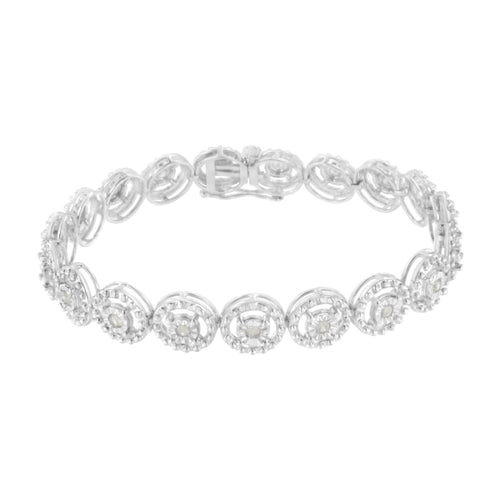 .925 Sterling Silver 1.0 Cttw Diamond Nested Circle Miracle Set Open Wheel 7in Fashion Link Bracelet (I-J Color, I3 Clarity)