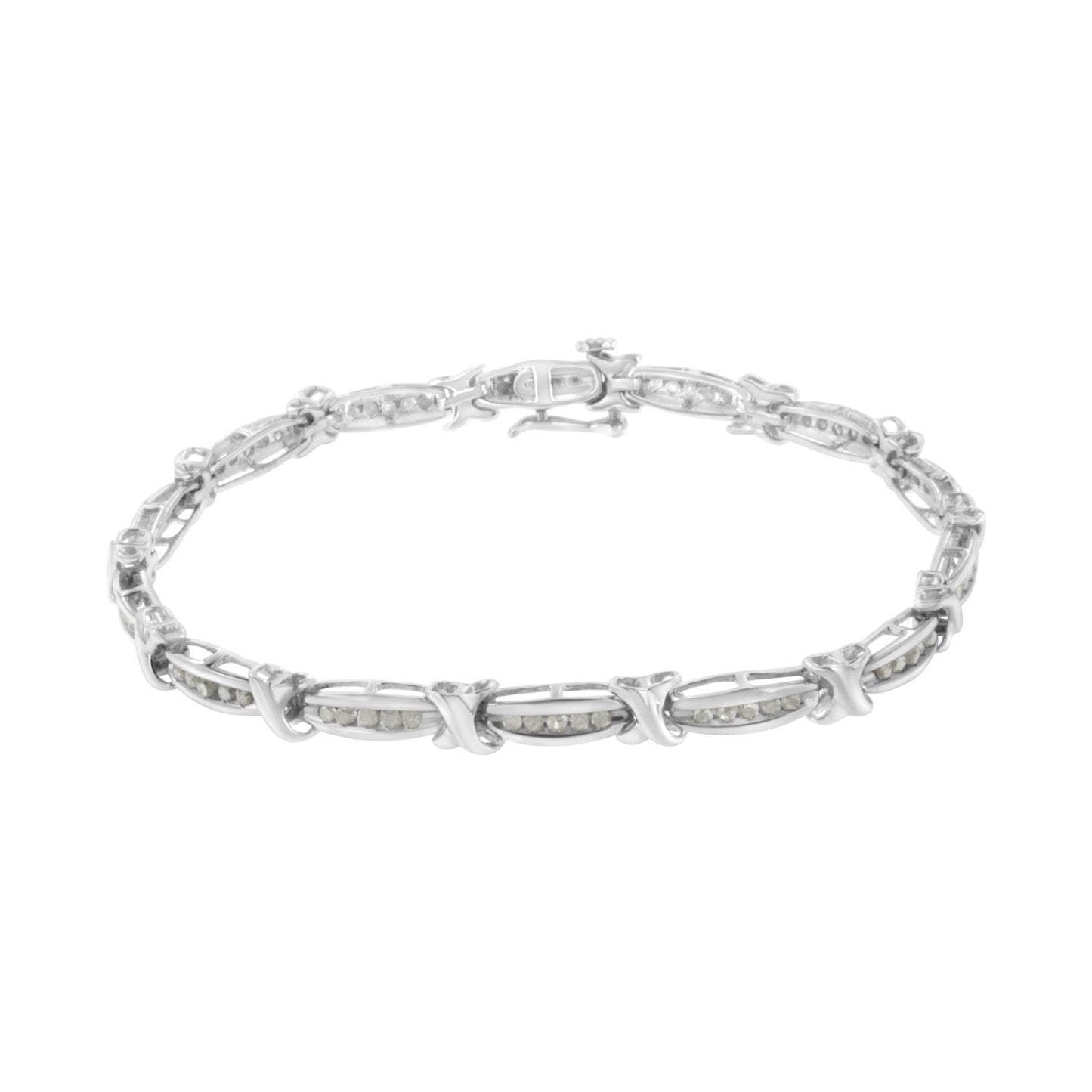 .925 Sterling Silver 1.0 Cttw Diamond Channel Set Tapered & X-Link 7in Tennis Bracelet (I-J Color, I2-I3 Clarity)