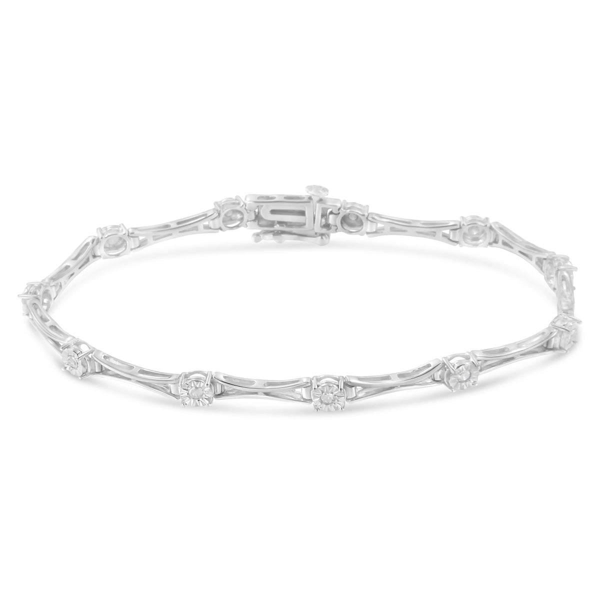 .925 Sterling Silver 1/4 Cttw Diamond Miracle-Set Flared-Bar 7in Link-Style Tennis Bracelet (I-J Color, I3 Clarity)