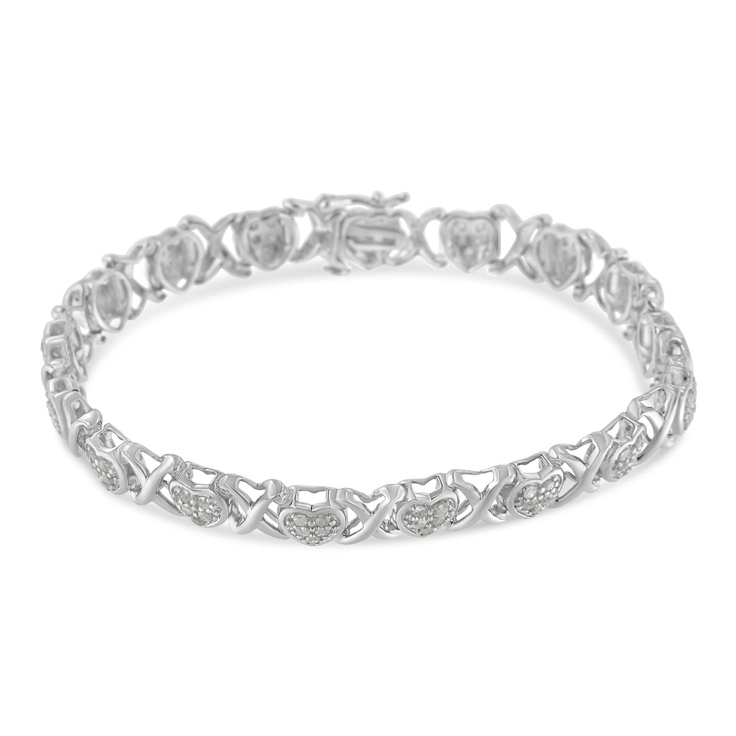 .925 Sterling Silver 1.0 Cttw Diamond Heart & X-Link 7in Tennis Bracelet (I-J Color, I2-I3 Clarity)