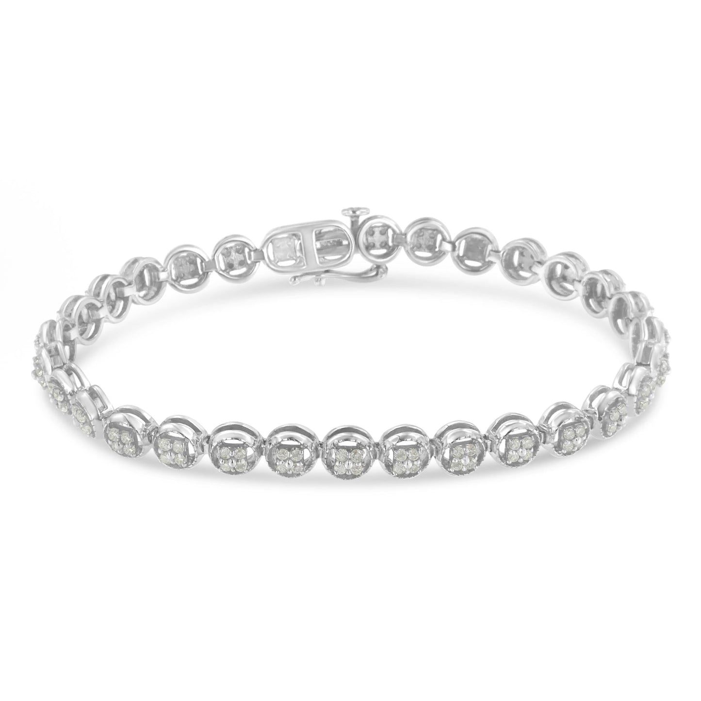 .925 Sterling Silver 1-1/3 Cttw Diamond 7in Open Circle Wheel Link Tennis Bracelet (I-J Color, I2-I3 Clarity)
