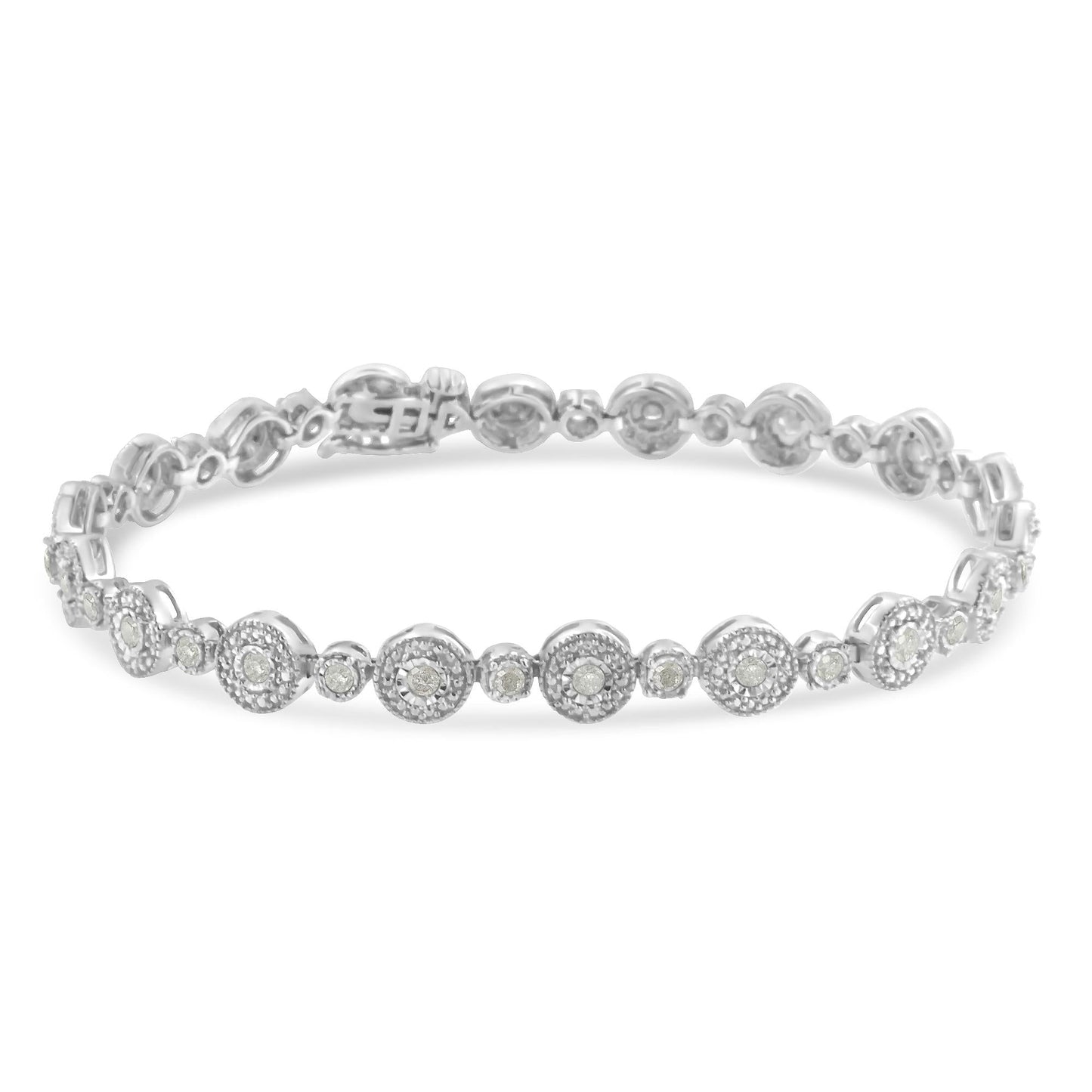 .925 Sterling Silver 1 1/3 cttw Miracle Plate Set Diamond Alternating Link Bracelet (I-J Color, I3 Clarity) -7in