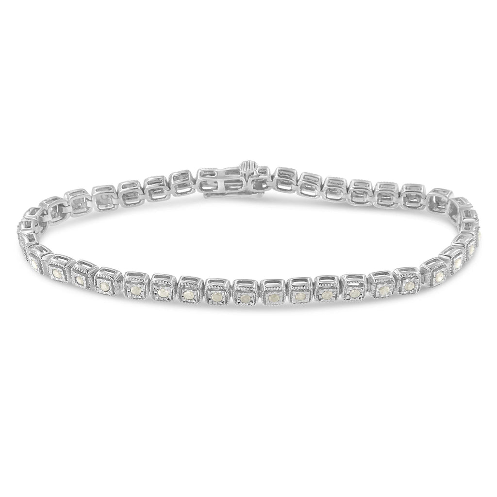 .925 Sterling Silver 1.0 Cttw Diamond Miracle-Set Square Milgrain 7in Link Tennis Bracelet (I-J Color, I3 Clarity)