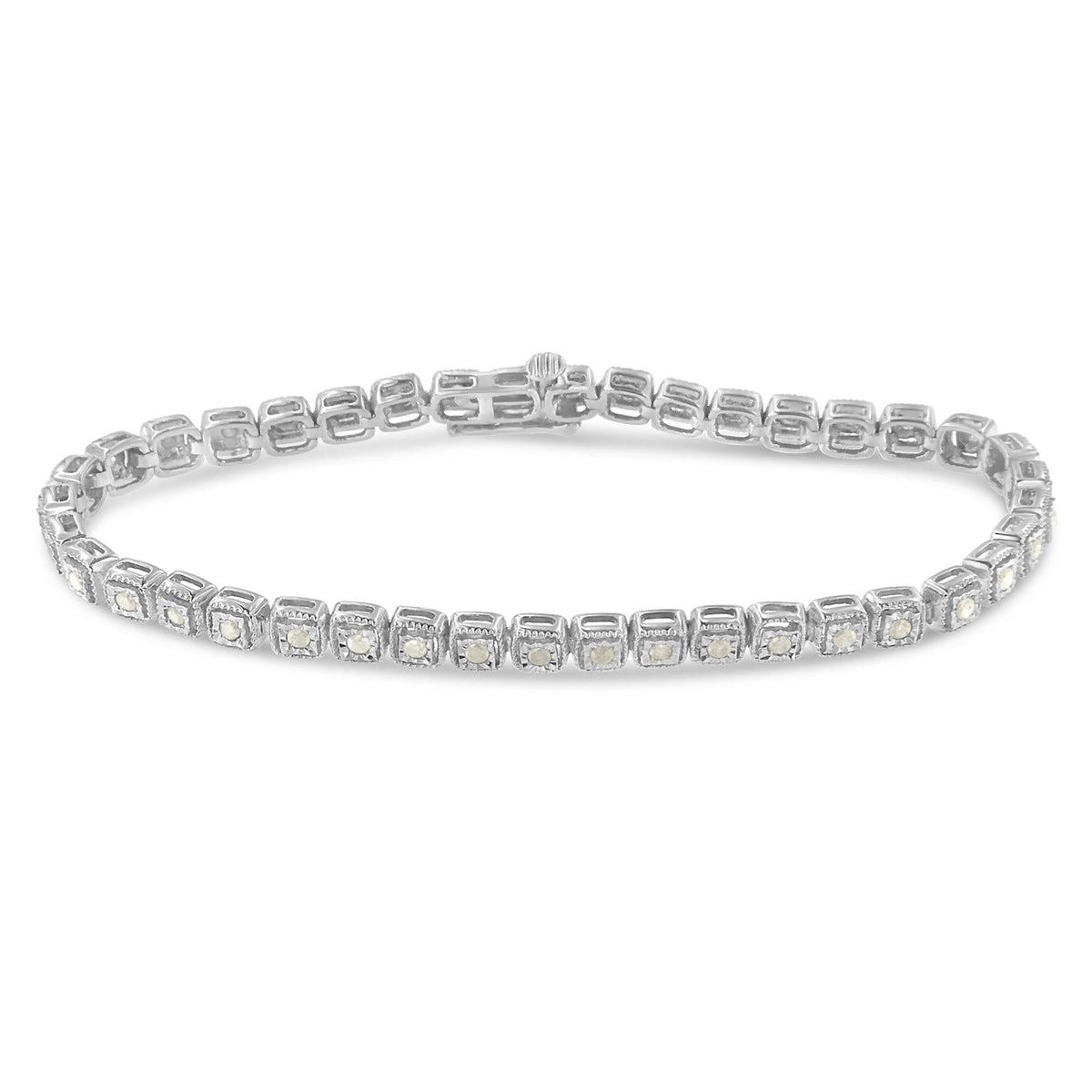 .925 Sterling Silver 1.0 Cttw Diamond Miracle-Set Square Milgrain 7in Link Tennis Bracelet (I-J Color, I3 Clarity)