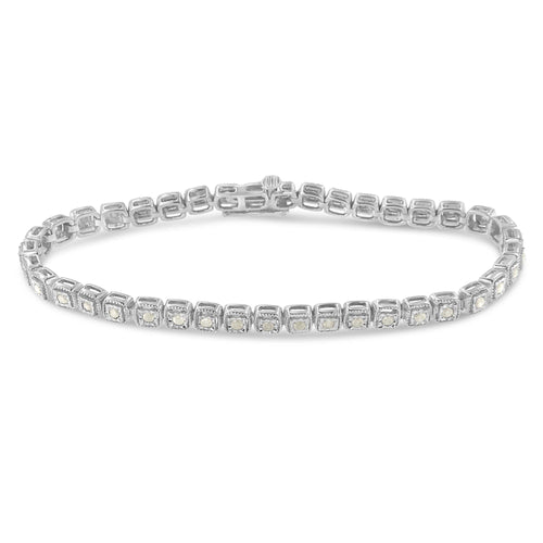 .925 Sterling Silver 1.0 Cttw Diamond Miracle-Set Square Milgrain 7in Link Tennis Bracelet (I-J Color, I3 Clarity)