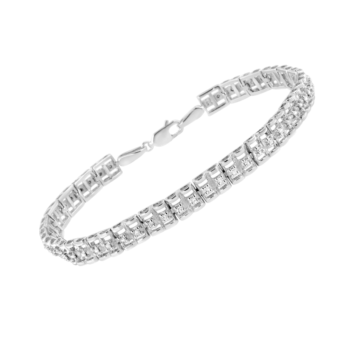 .925 Sterling Silver 1/10 Cttw Diamond Double-Link 7in Rolex Tennis Bracelet (I-J Color, I3 Clarity)