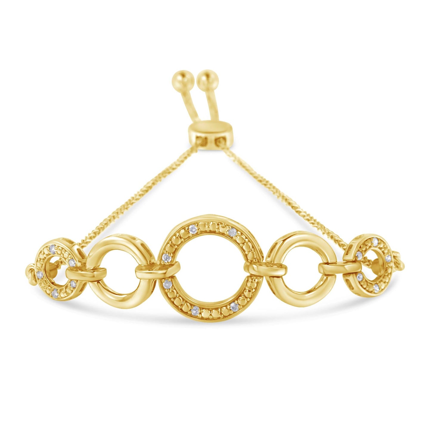10K Yellow Gold over .925 Sterling Silver Diamond Accented Graduated Infinity Open Circle 6in-9in Adjustable Bolo Bracelet (H-I Color, I2-I3 Clarity)