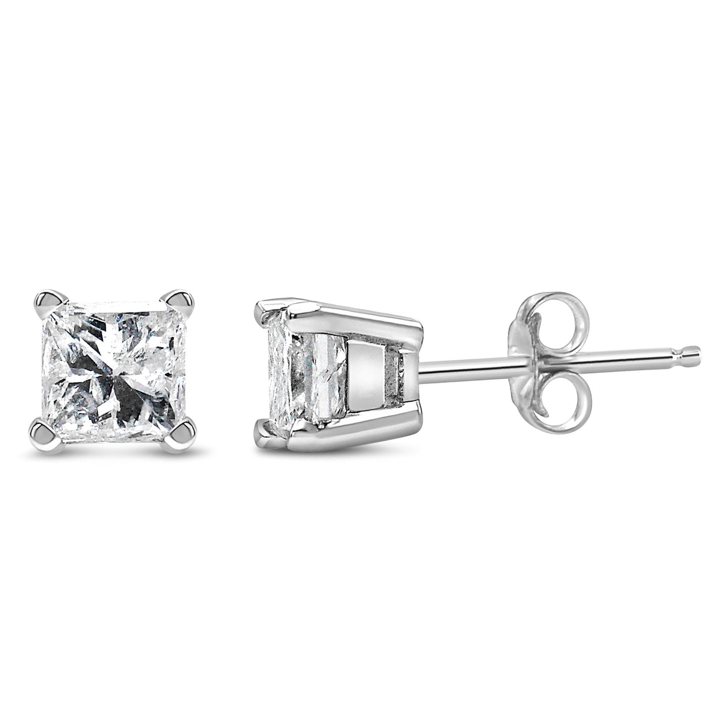 Discover Timeless Elegance: 10k White Gold Princess-Cut Diamond Stud Earrings