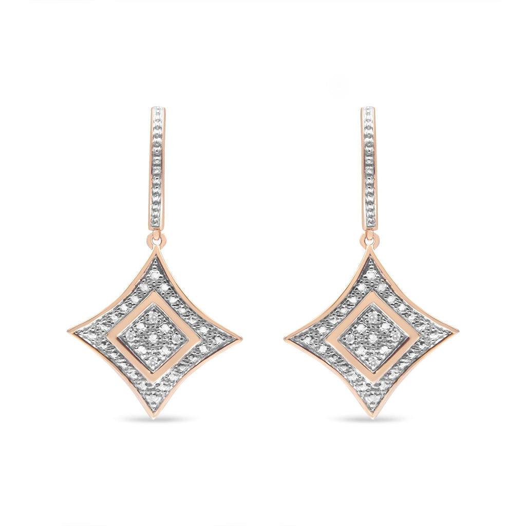 10K Rose Gold Plated Sterling Silver Round Cut Diamond Cushion Dangle Earrings (0.04 cttw, H-I Color, I2-I3 Clarity)