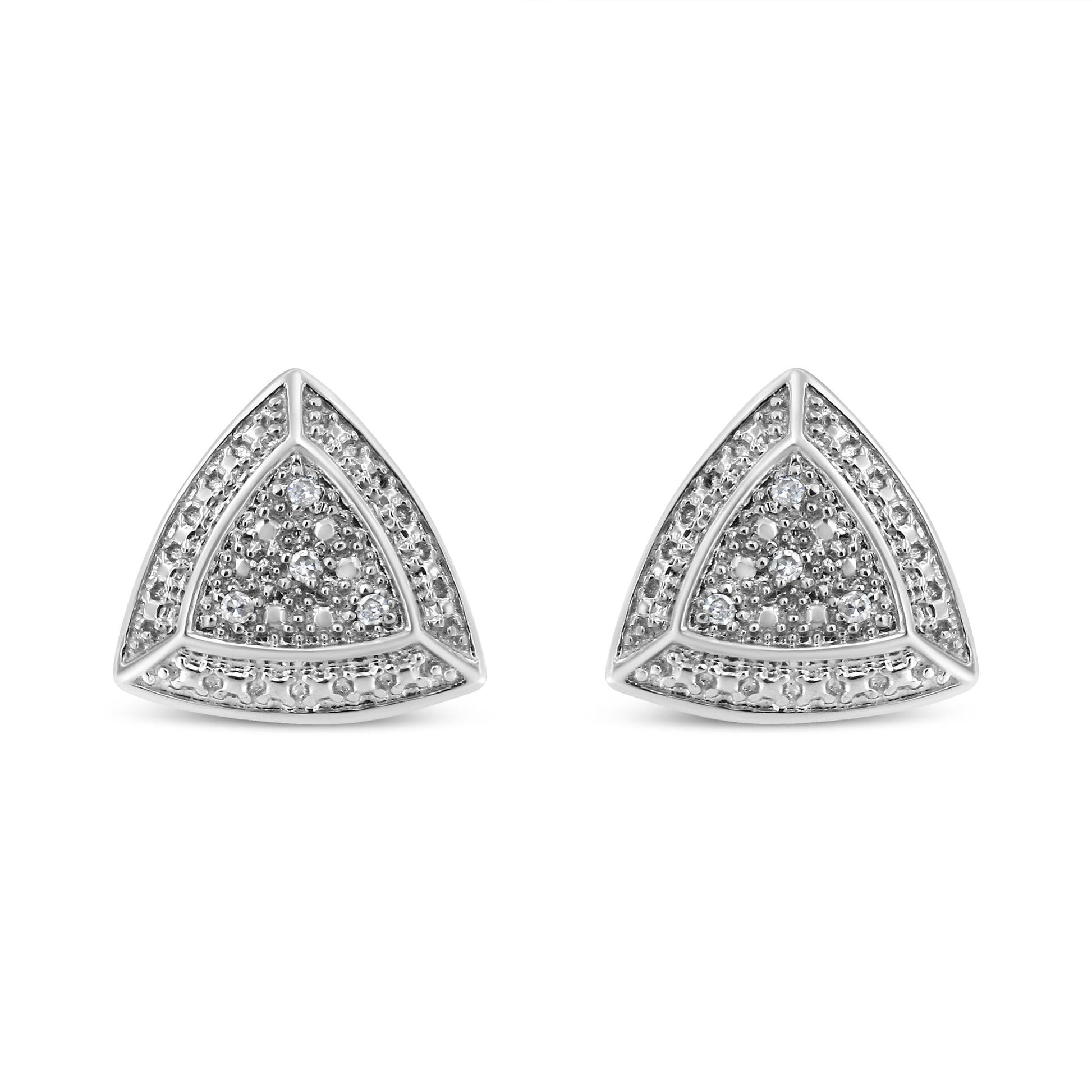Triangular diamond earrings on a white background
