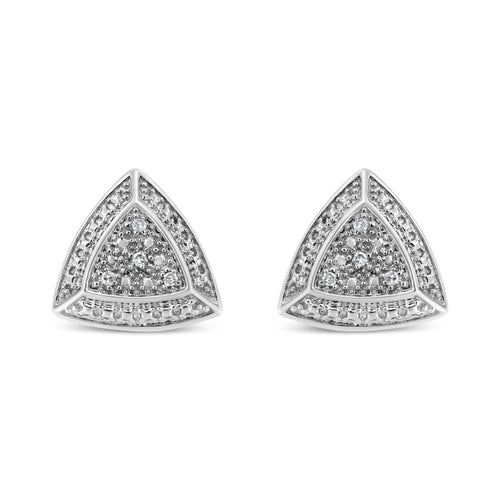 Triangular diamond earrings on a white background