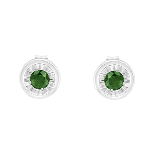 .925 Sterling Silver 1/4 Cttw Round Brilliant-Cut Green Diamond Miracle-Set Stud Earrings (Fancy Color-Enhanced, I1-I2 Clarity)