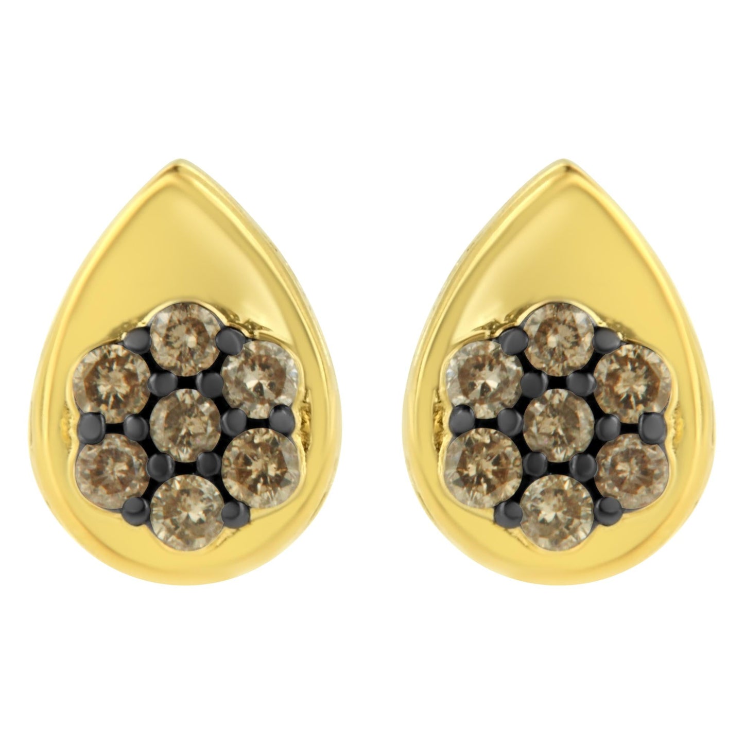 10K Yellow Gold Plated .925 Sterling Silver 1/2 Cttw Prong Set Round-Cut Diamond Floral Cluster Stud Earring (Champagne Color, I1-I2 Clarity)