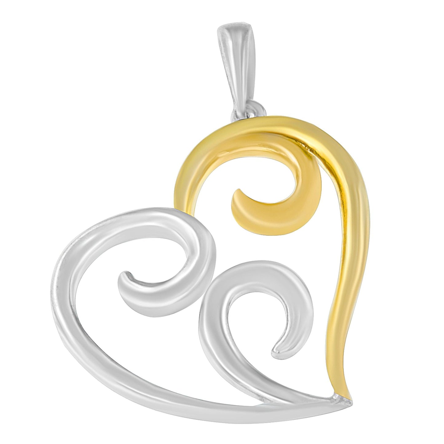 10K Yellow Gold Over .925 Sterling Silver Open Heart with Swirls 18in Box Chain Pendant Necklace