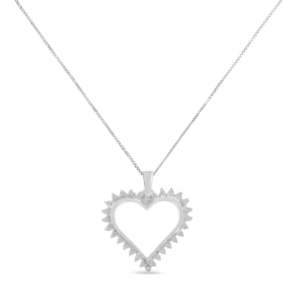 .925 Sterling Silver 1/4 cttw 3-Prong Diamond Open Heart 18in Pendant Necklace (I-J Color, I3 Clarity)