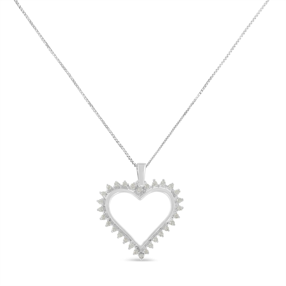 .925 Sterling Silver 1/4 cttw 3-Prong Diamond Open Heart 18in Pendant Necklace (I-J Color, I3 Clarity)