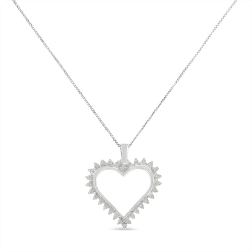 .925 Sterling Silver 1/4 cttw 3-Prong Diamond Open Heart 18in Pendant Necklace (I-J Color, I3 Clarity)