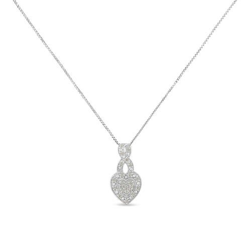 .925 Sterling Silver 1/3 Cttw Diamond Awareness Ribbon Halo Heart 18in Pendant Necklace (I-J Color, I2-I3 Clarity)