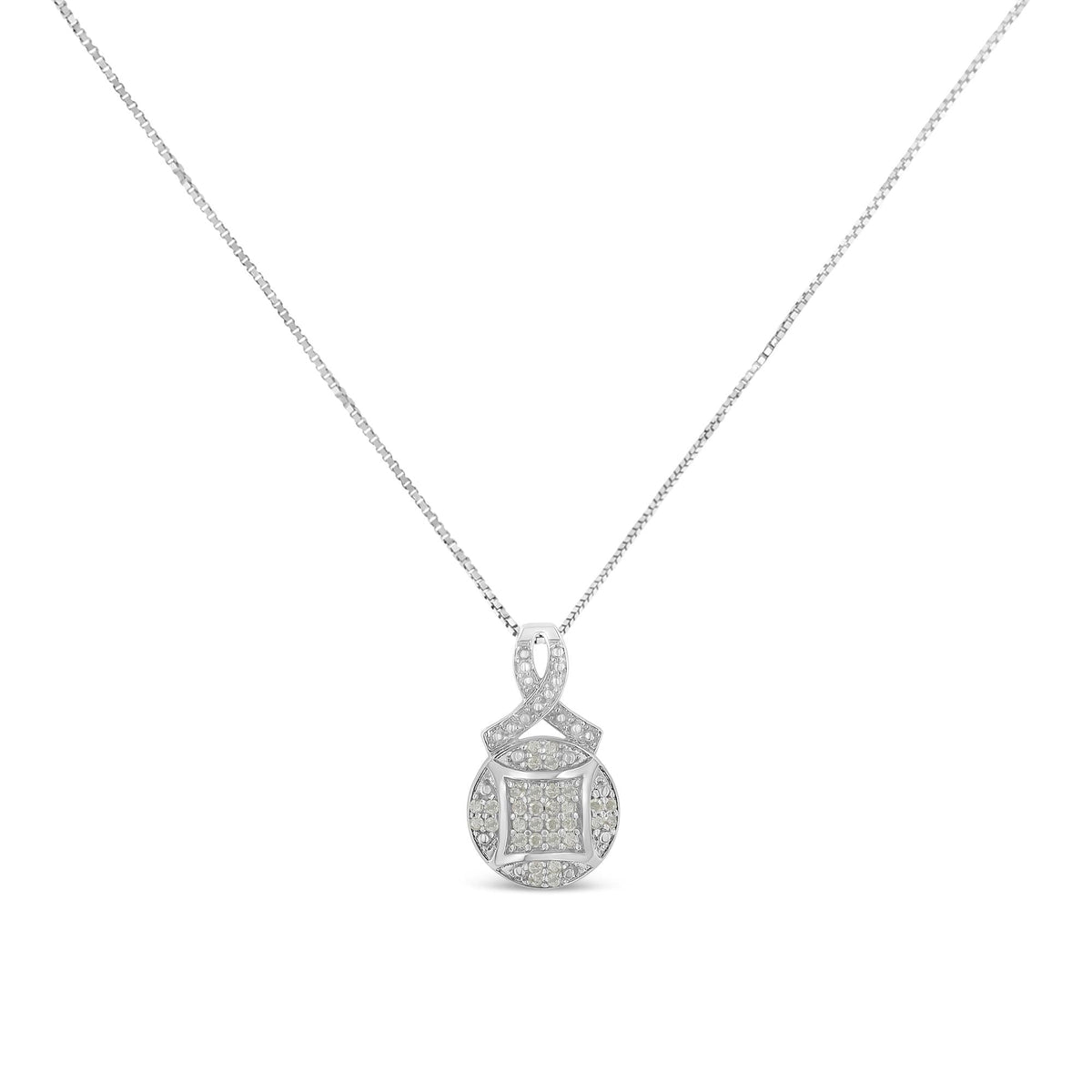 .925 Sterling Silver 1/3 cttw Diamond Ribbon and Circle Cluster 18in Pendant Necklace (I-J Color, I3 Clarity)