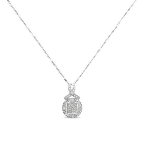 .925 Sterling Silver 1/3 cttw Diamond Ribbon and Circle Cluster 18in Pendant Necklace (I-J Color, I3 Clarity)