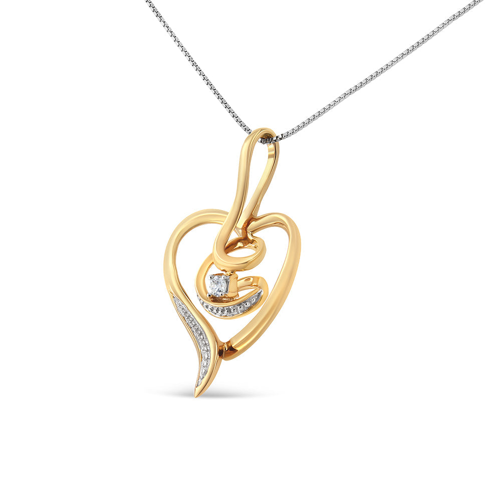 Espira 10K Yellow Gold .03 Cttw Diamond-Accented Round-Cut Diamond Swirl Open Heart 18in Pendant Necklace (I-J Color, I2-I3 Clarity)