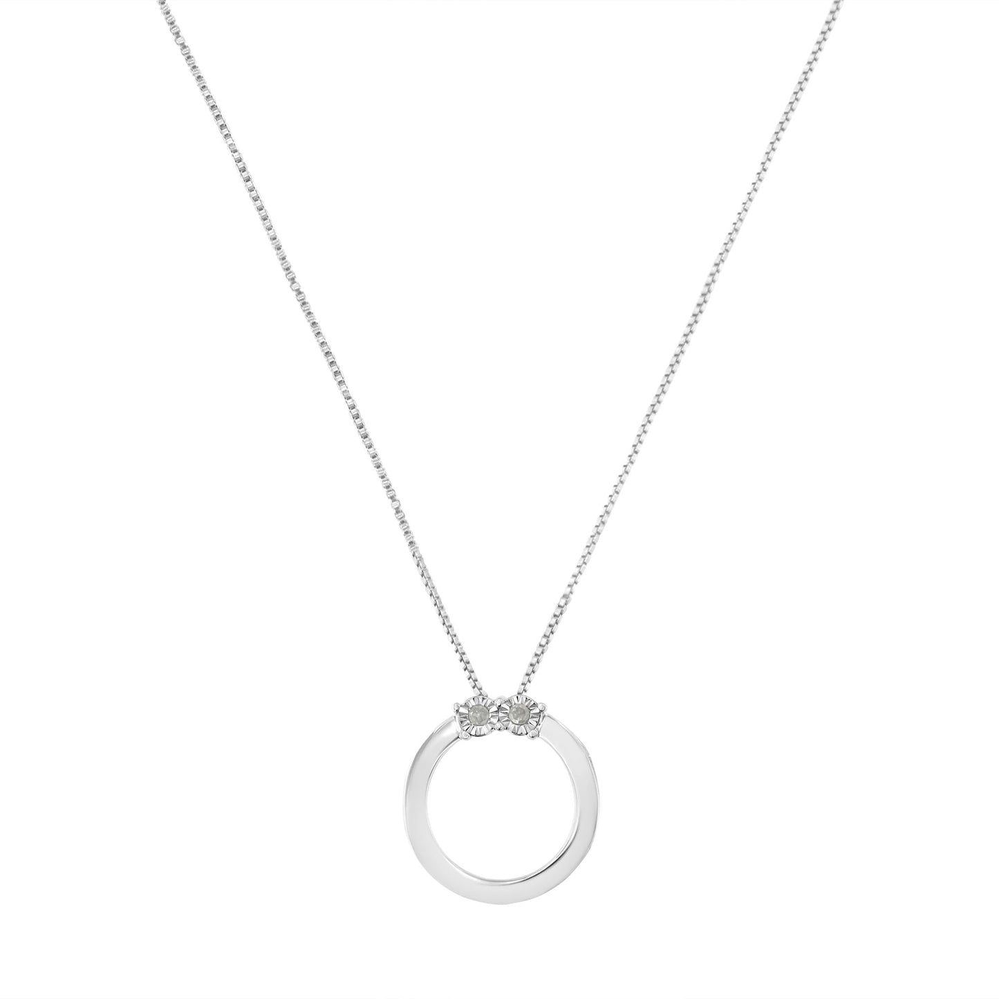 .925 Sterling Silver 1/10 Cttw Diamond Miracle-Set 2 Stone 'Together Forever' Open Circle 18in Box Chain Pendant Necklace (I-J Color, I2-I3 Clarity)