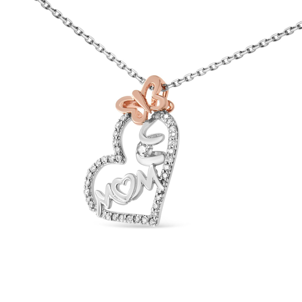 Two Tone .925 Sterling Silver 1/5 cttw Diamond Mom and Heart Pendant Necklace (H-I, I1-I2)