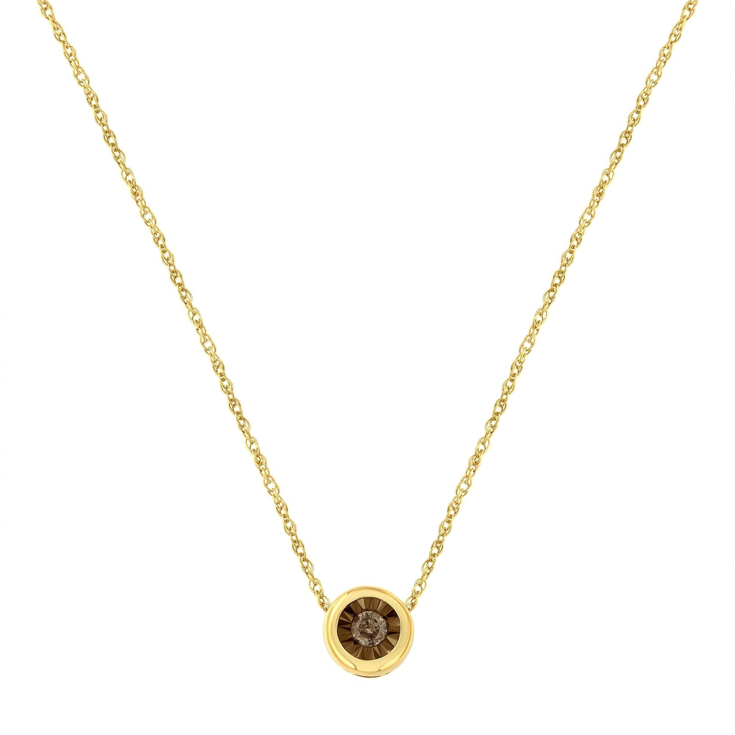 .925 Sterling Silver 1/10 Carat Diamond 18in Round Miracle-Plate Two-Tone Pendant Necklace (K-L Champagne Color, I2-I3 Clarity)