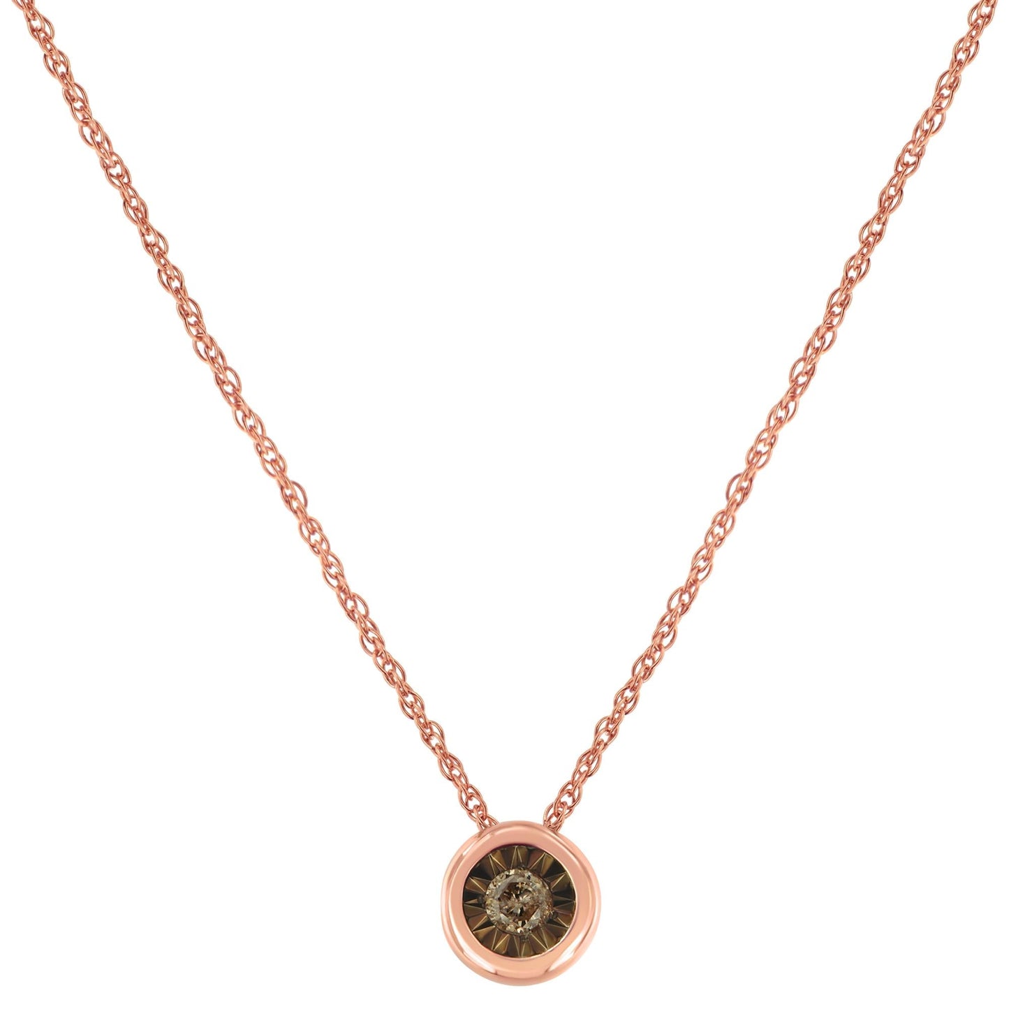 .925 Sterling Silver 1/10 Carat Diamond 18in Round Miracle-Plate Two-Tone Pendant Necklace (K-L Champagne Color, I2-I3 Clarity)