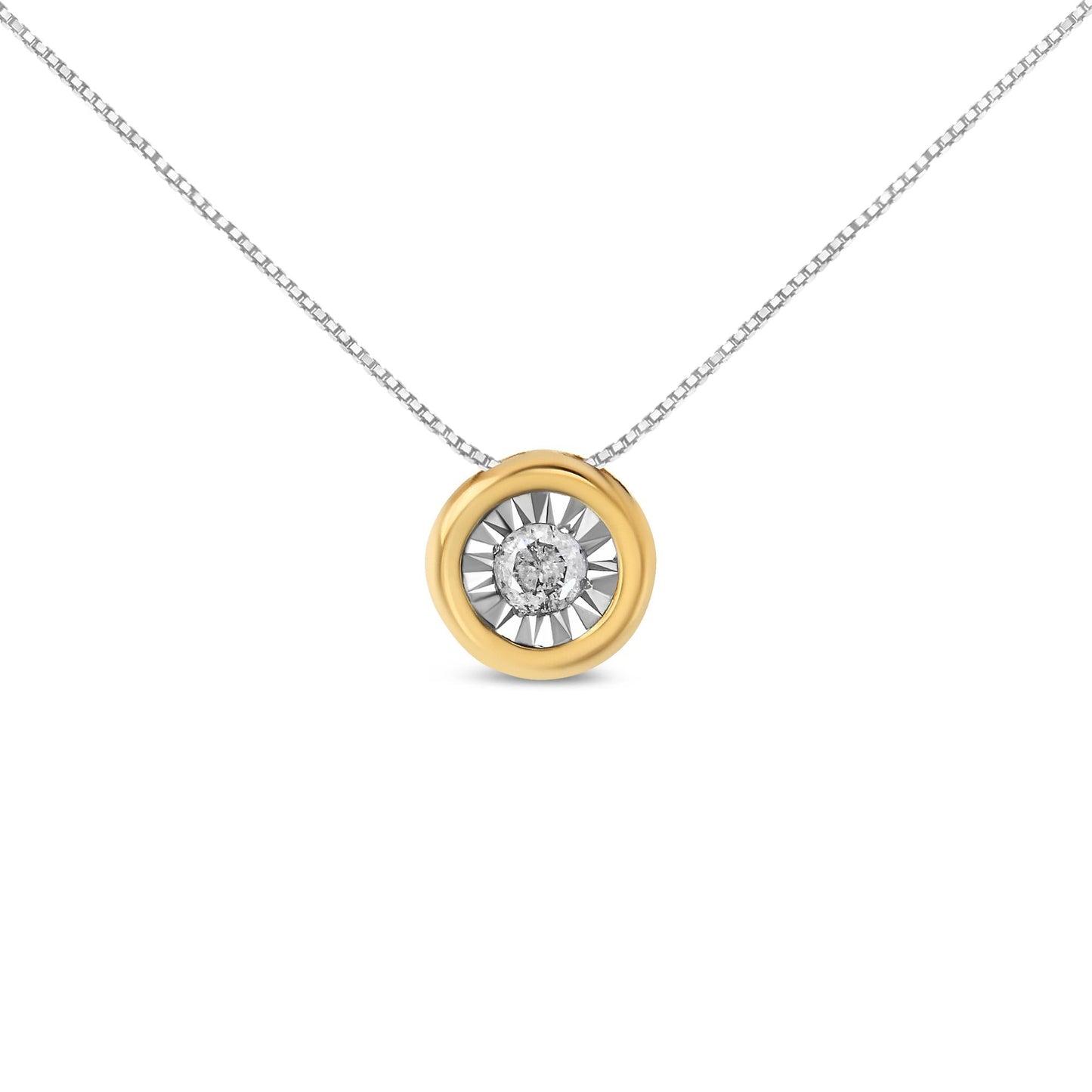 10K Yellow Gold 1/10 Cttw Bezel Solitaire Round-Cut Diamond 18in Pendant Necklace (J-K Color, I2-I3 Clarity)