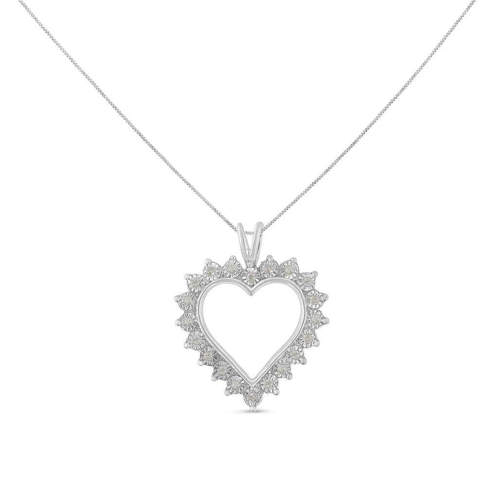 .925 Sterling Silver 1/4 Cttw Miracle Set Diamond Open Heart 18in Pendant Necklace (I-J Color, I3 Clarity)