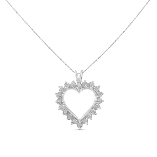 .925 Sterling Silver 1/4 Cttw Miracle Set Diamond Open Heart 18in Pendant Necklace (I-J Color, I3 Clarity)