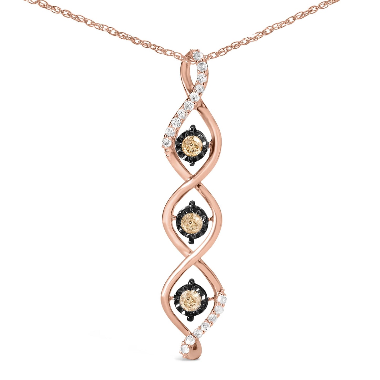 10K Two Toned Gold Plated .925 Sterling Silver 1/2 Cttw Round Diamond Twisted 18in Pendant Necklace (Champagne Color, I2-I3 Clarity)