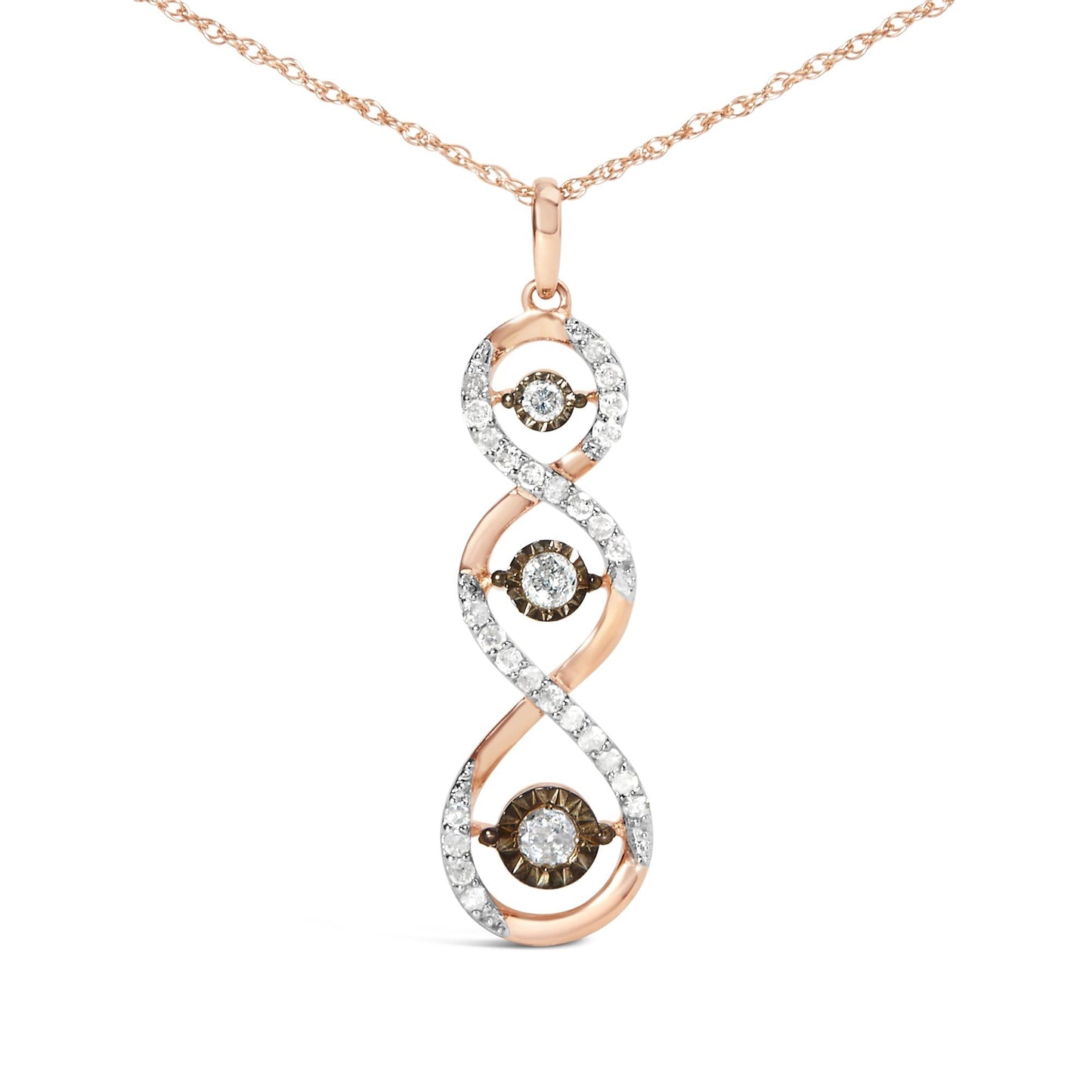 10K Two Toned Gold Plated .925 Sterling Silver 1/2 Cttw Round Diamond Twisted 18in Pendant Necklace (Champagne Color, I2-I3 Clarity)