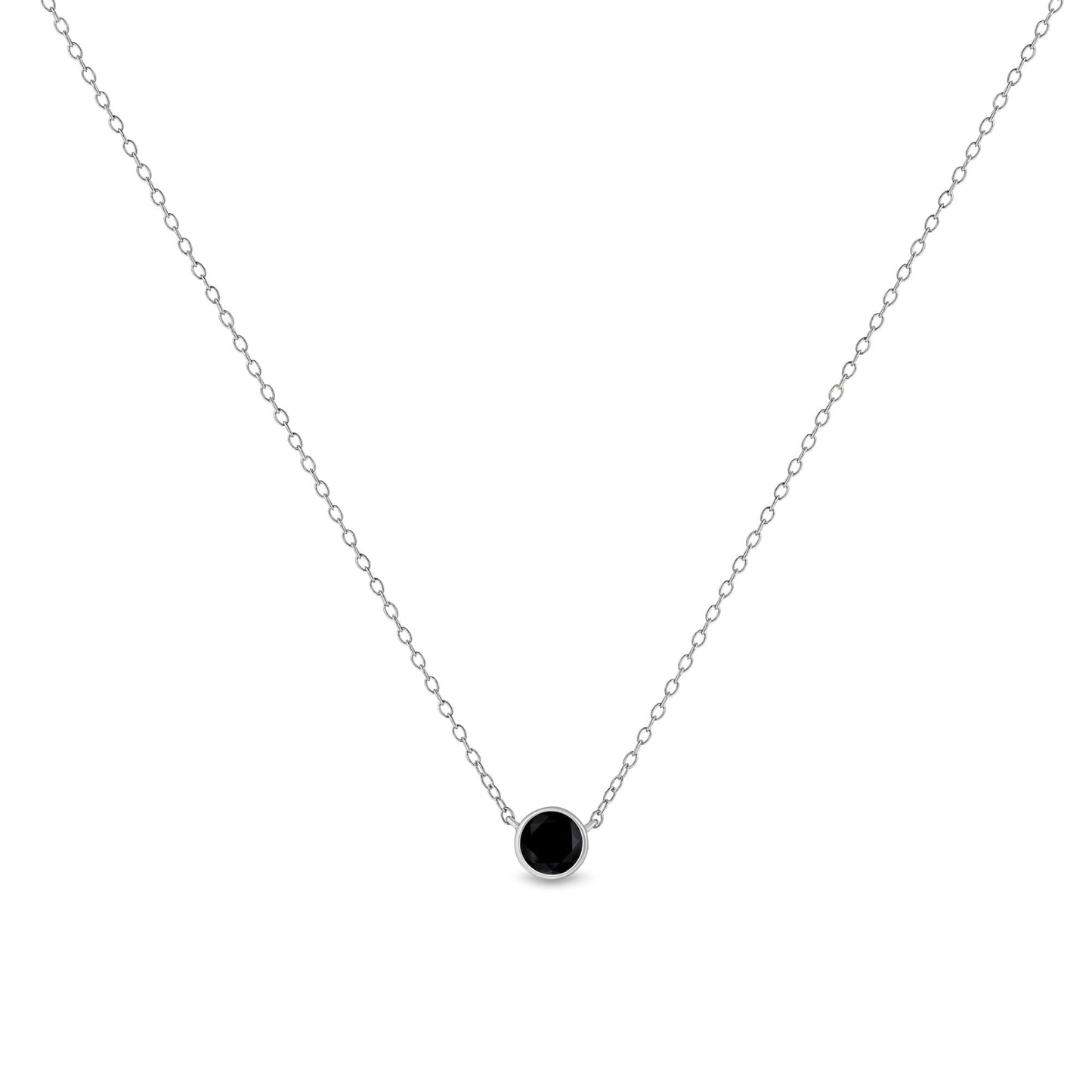 .925 Sterling Silver 1/3 Cttw Bezel-Set Treated Black Diamond Solitaire 18in Pendant Necklace (Black Color, I1-I2 Clarity)