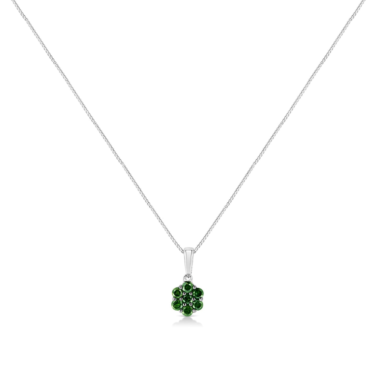 .925 Sterling Silver Prong Set Color Treated Diamond Floral Cluster 18in Pendant Necklace