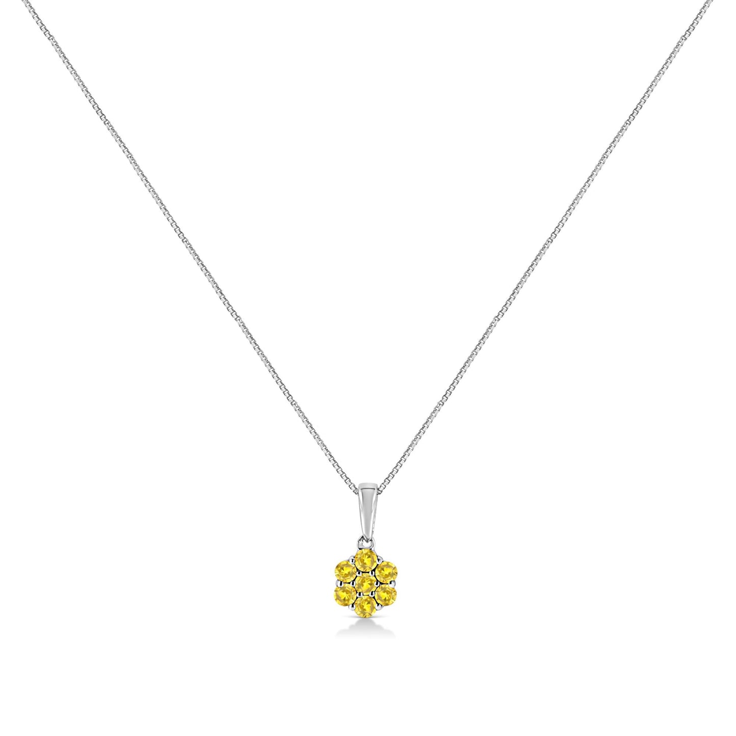 .925 Sterling Silver Prong Set Color Treated Diamond Floral Cluster 18in Pendant Necklace