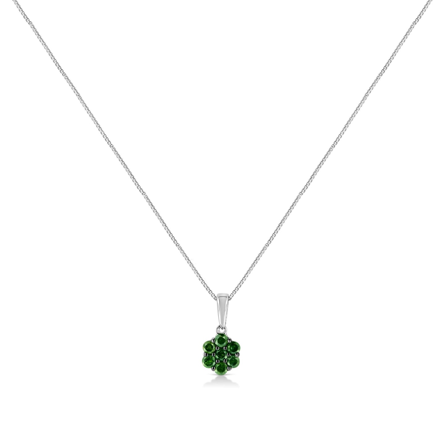 .925 Sterling Silver Prong Set Color Treated Diamond Floral Cluster 18in Pendant Necklace