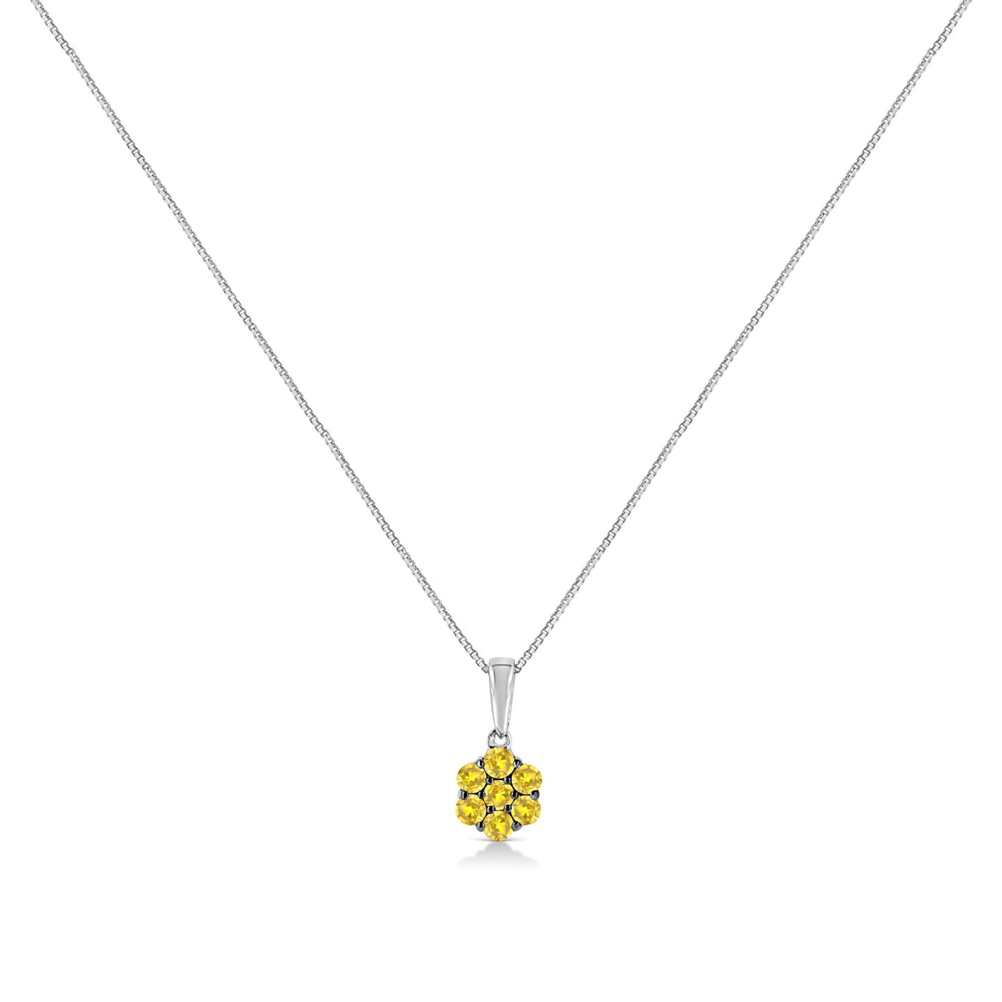 .925 Sterling Silver Prong Set Color Treated Diamond Floral Cluster 18in Pendant Necklace
