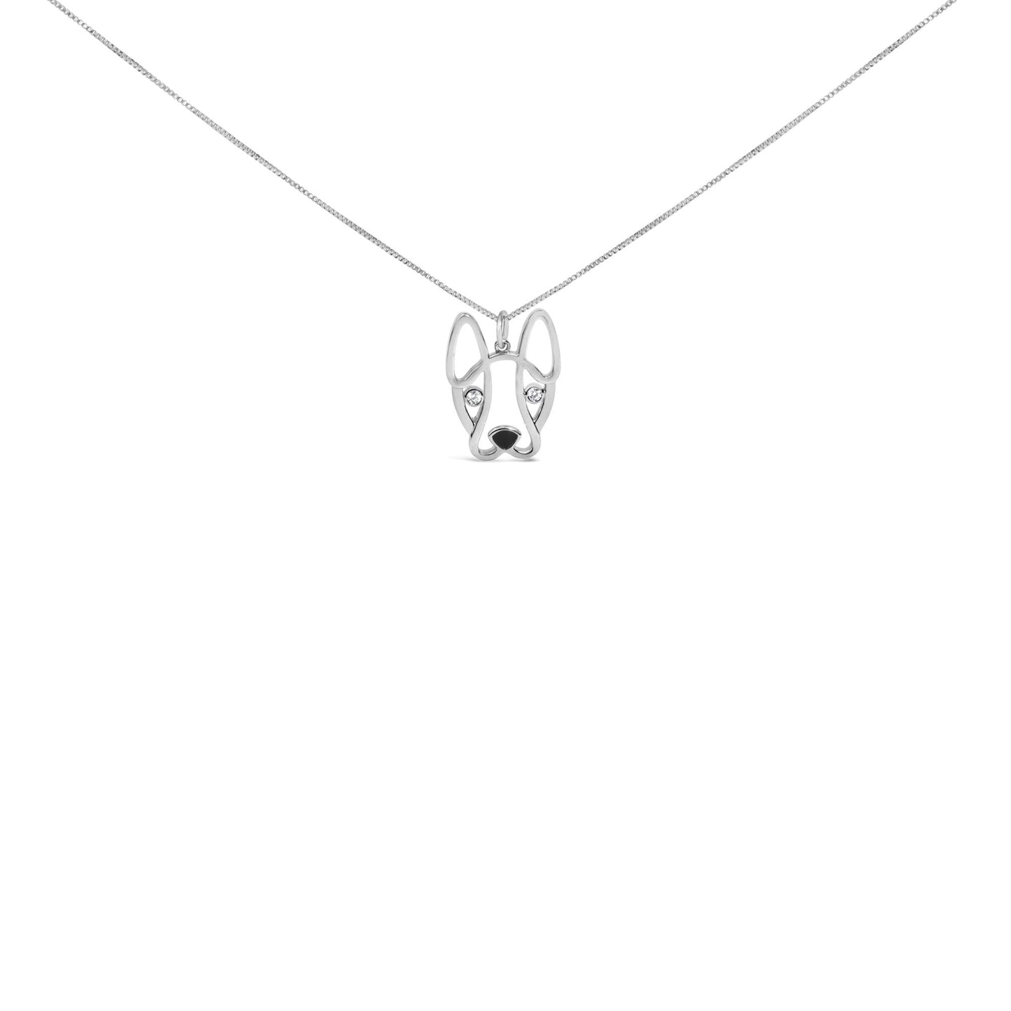 Silver dog pendant necklace on a white background