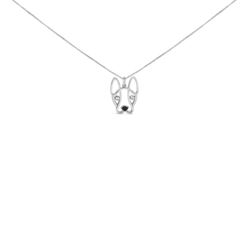 Silver dog pendant necklace on a white background