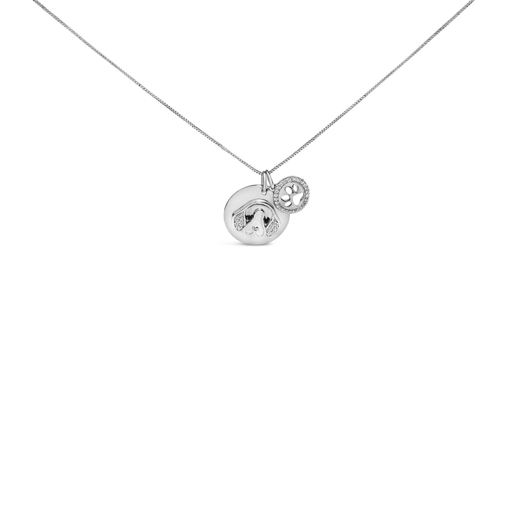 .925 Sterling Silver 1/5 Cttw White and Black Diamond Beagle Dog Medallion and Charm 18in Pendant Necklace (I-J Color, I2-I3 Clarity)