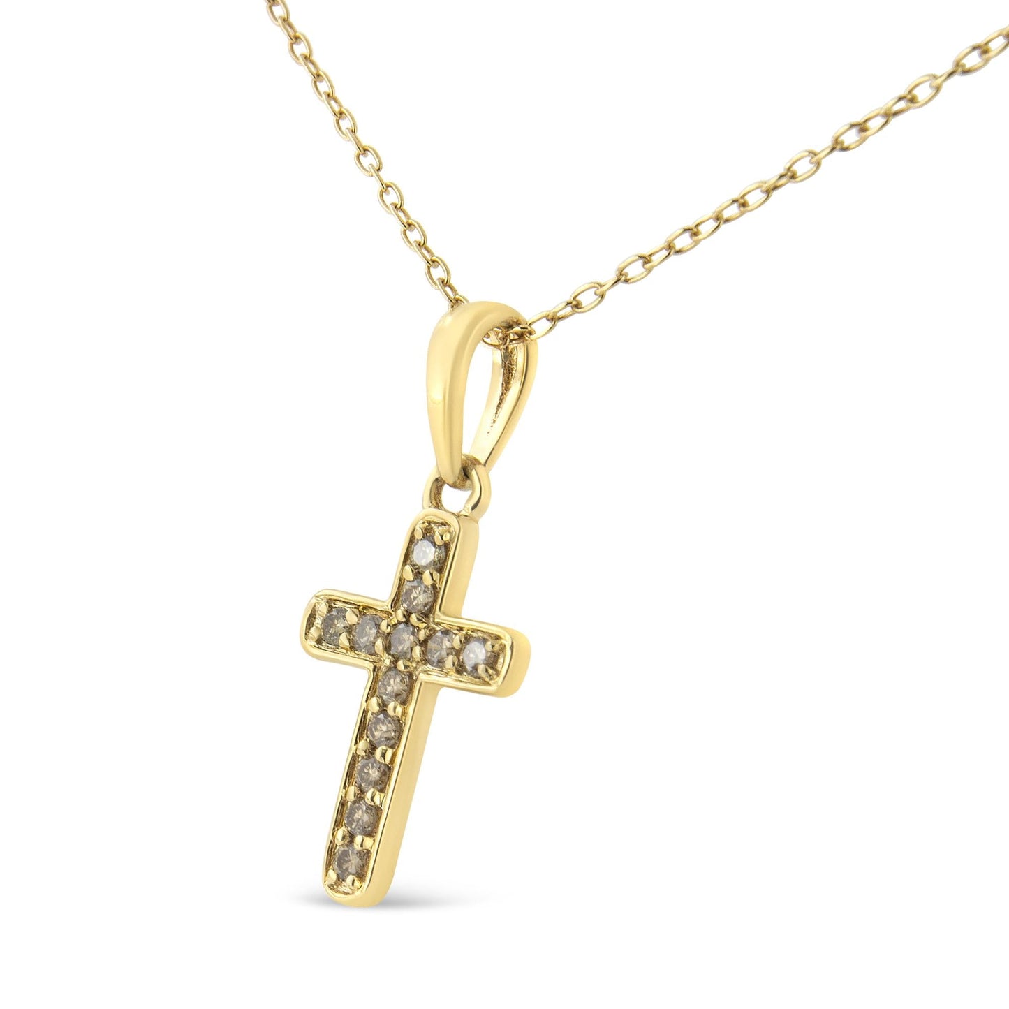 10K Yellow Gold Flashed .925 Sterling Silver 1/4 Cttw Champagne Diamond Cross Pendant Necklace (K-L Color, I1-I2 Clarity) - 18in