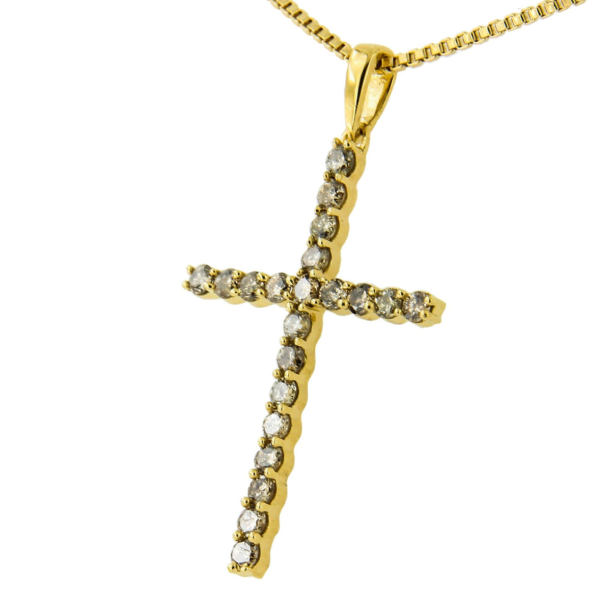 14K Yellow Gold Plated .925 Sterling Silver 1/2 Cttw Champagne Diamond Cross Pendant Necklace (K-L Color, I1-I2 Clarity) - 18in
