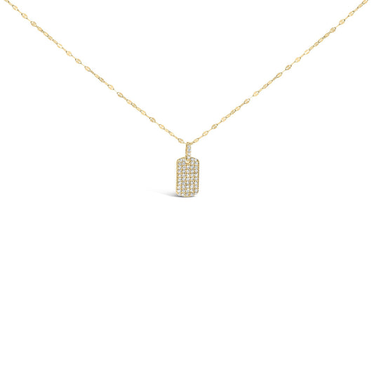 18K Yellow Gold Plated.925 Sterling Silver 1/3 Cttw Diamond Studded Dog Tag 18in Pendant Necklace (I-J Color, I2-I3 Clarity)